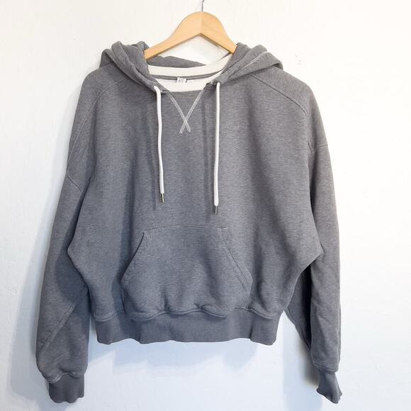 & Other Stories Sweatshirt Sz 10 Crop Hood Sweatshirt Gray Fleece Lined Medium - Picture 1 of 9